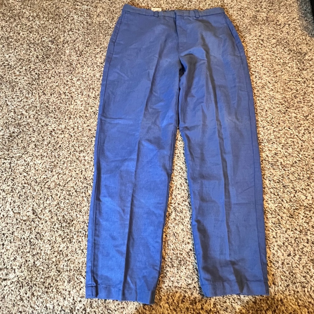 Recode by Dockers Blue Linen Cotton Tapered Flat Front Pants Petite 12 NWT